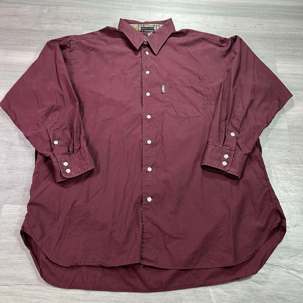 Burberry London Shirt Mens 17.5 34/35 Red Classic Fit Cotton Dress Long Sleeve